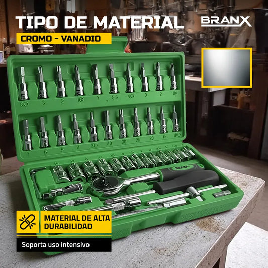 Set Juego Herramientas Tubo Branx 46pzas Cromo Vanadio B100