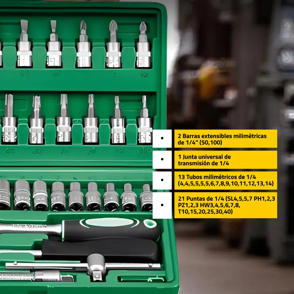 Set Juego Herramientas Tubo Branx 46pzas Cromo Vanadio B100