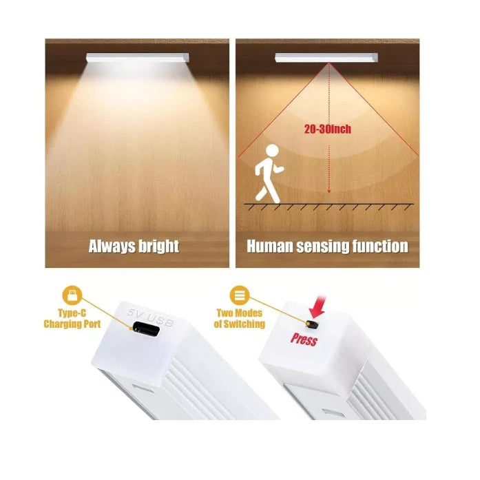 Barra de luz led recargable usb con sensor de movimiento